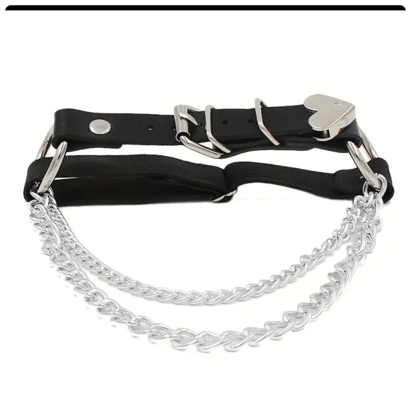 Punk Gothic faux Leather Elastic Thigh chain link & silver metal leg band new - Picture 6 of 7